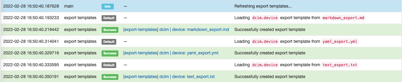 Status of Export-Templates