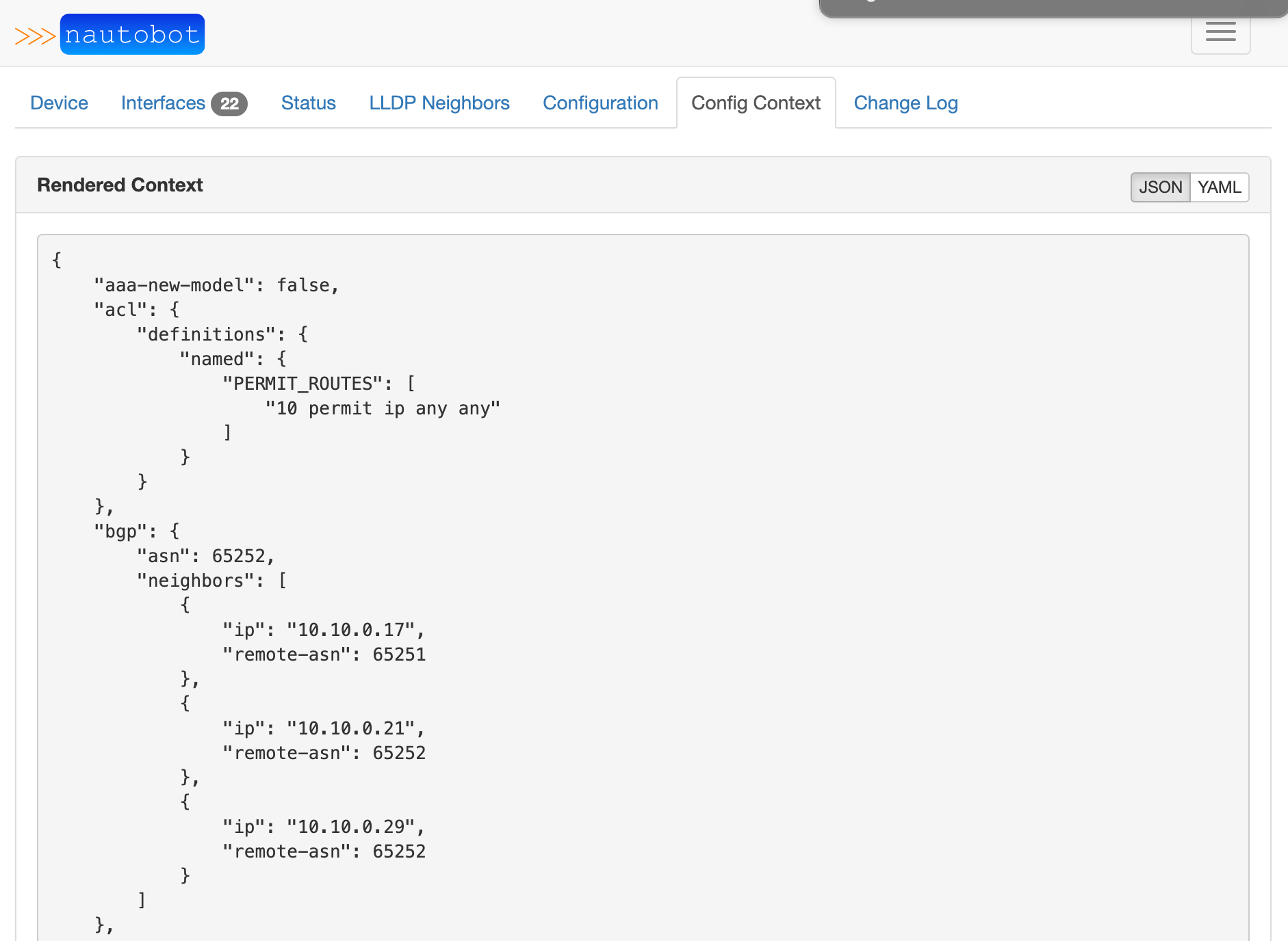 Config Contexts Display Pane